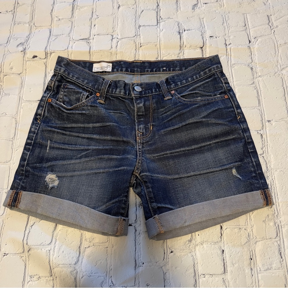 Gap 1969 Women’s Jean Shorts Sz 25”Distressed Mid Rise Sexy Boyfriend